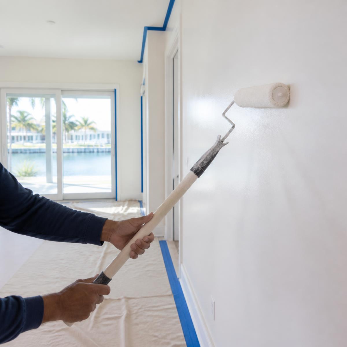 Painter rolling a fresh coat of paint onto an interior wall